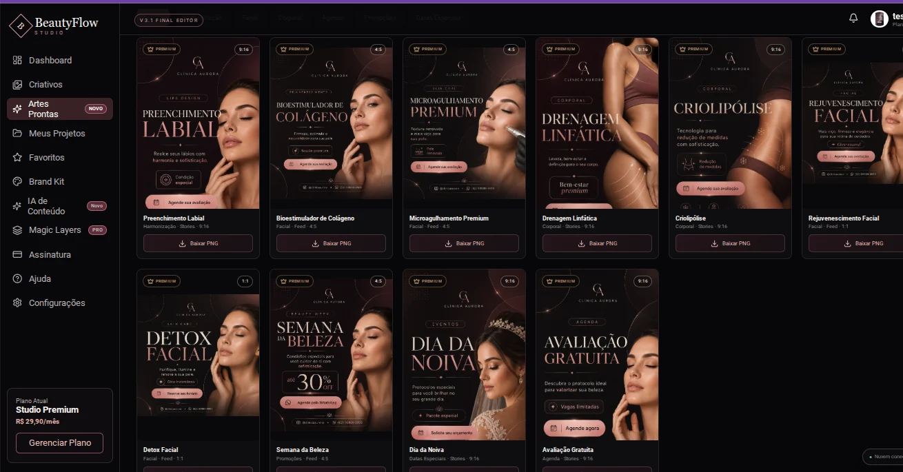 BeautyFlow Studio — Artes Prontas